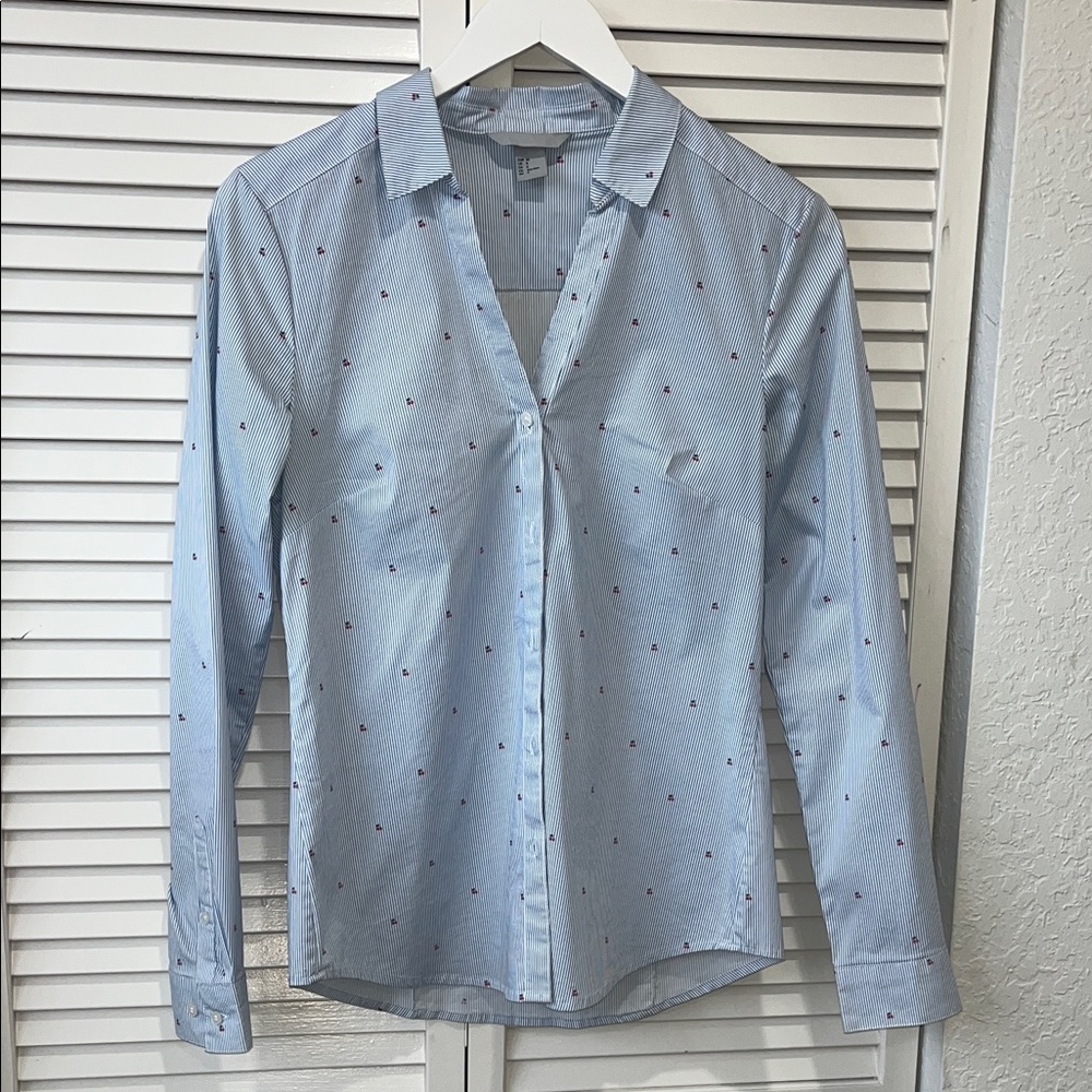 New Light Blue Striped Blouse